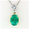 Image 2 : NEW 14K TT Gold 1.44 ctw Oval Emerald & Round Diamond Drop Dangle Pendant Neckla