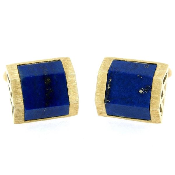 Vintage La Triomphe 14k Yellow Gold & Trapezoidal Cut Blue Lapis Men's Cuff Link