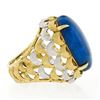 Image 4 : Vintage 18K TT Gold Cabochon Lapis Lazuli Textured Crescent Large Cocktail Ring