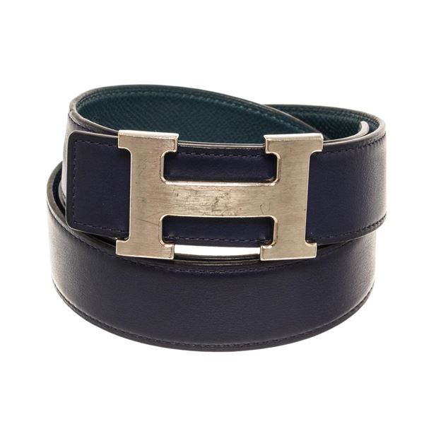 Hermes Blue Leather H Belt