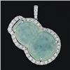 Image 2 : 18k White Gold AGL Carved Grayish Green Jadeite Jade VS F 2.1 ctw Diamond Pendan