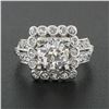 Image 2 : Antique Art Deco Platinum 1.74 ctw Euro Diamond Solitaire & Halo Engagement Ring