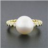 Image 2 : 18k Yellow Gold 10.50mm Cultured Pearl Solitaire Round Bezel Diamond Beaded Ring