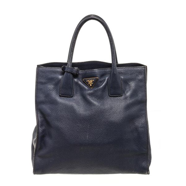 Prada Navy Leather Tote Bag