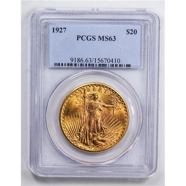 1927 $20 Double Eagle Gold Coin PCGS MS63
