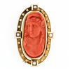 Image 1 : LARGE Antique Victorian 18k Gold GIA NO DYE Carved Coral Cameo Pearl Brooch Pin