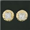Image 2 : Unique Vintage 14k TT Gold 0.94 ctw Diamond Domed Grooved Button Stud Earrings