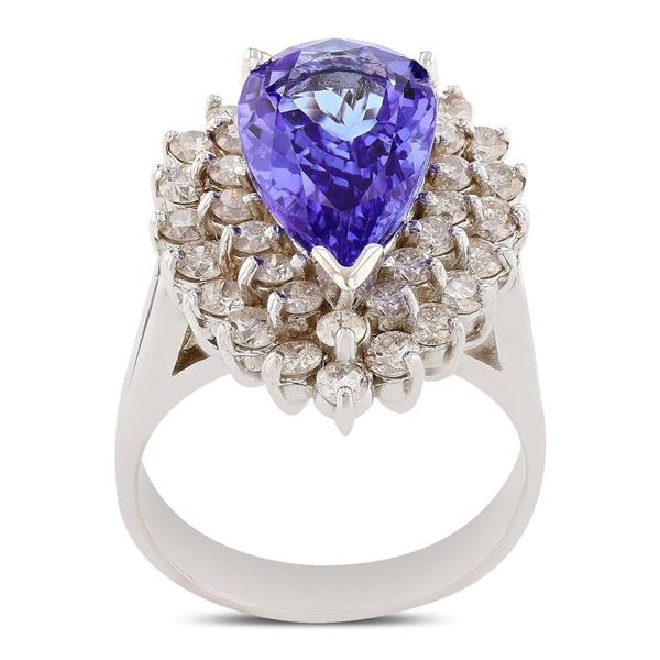 3.49 ctw Tanzanite and 1.35 ctw Diamond 14K White Gold Ring