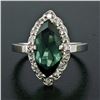 Image 2 : Vintage 14K White Gold 2.72 ctw Marquise Cut Green Tourmaline & Diamond Halo Rin