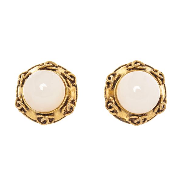 Chanel Gold and Pearl Metal CC Earrings