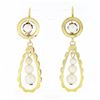Image 1 : Vintage 14K Yellow Gold Pearl Scalloped Open Elongated Tear Drop Dangle Earrings