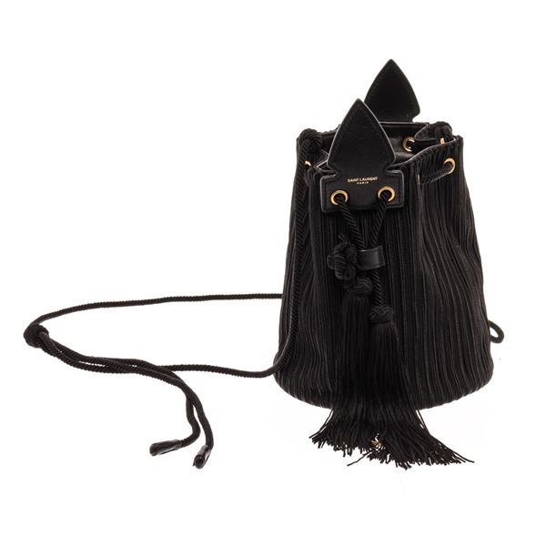 Saint Laurent Black Canvas Fringe Bucket Bag