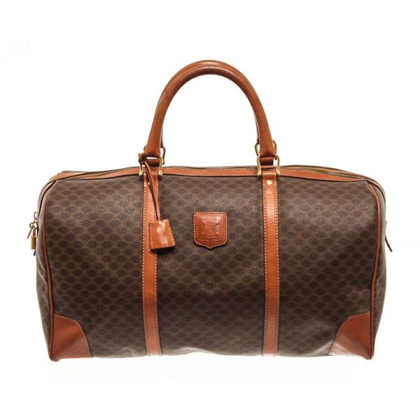 Celine Brown Macadam Pattern Logo Embossed Big Boston Bag
