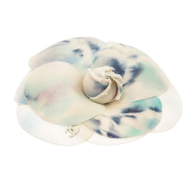 Chanel Blue Silk Tie Dye Camellia Brooch