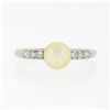 Image 4 : Antique Art Deco .900 Platinum Cultured Pearl Solitaire Single Cut Diamond Ring