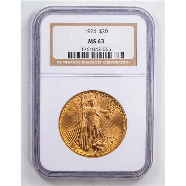 1924 $20 Double Eagle Gold Coin NGC MS63