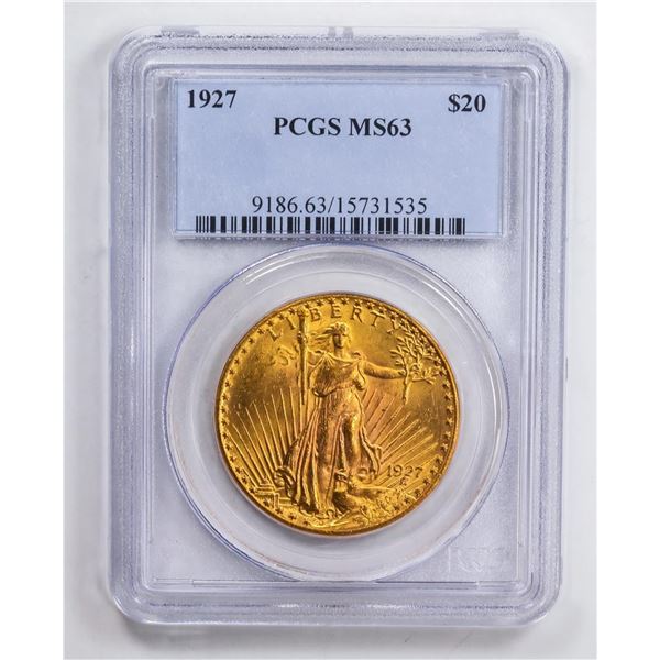 1927 $20 Double Eagle Gold Coin PCGS MS63