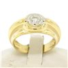 Image 4 : Men's 14k Yellow and White Gold 0.40 ctw Bezel Round Diamond Solitaire Band Ring