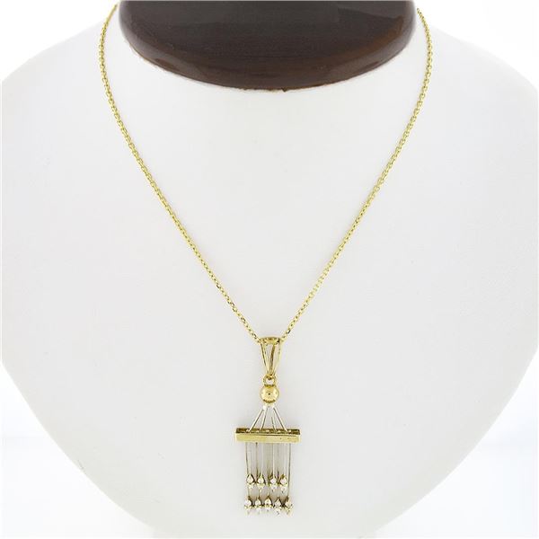 Unique Vintage 14k TT Gold Diamond Tiered Bar Tassel Dangle Pendant Necklace