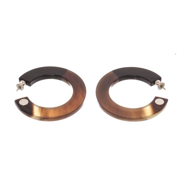 Hermes Black Brown Issum Hoop Earrings