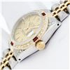 Image 5 : Rolex Ladies 2T Quickset Champagne Dial Diamond Lugs & Ruby Bezel Datejust