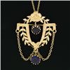 Image 6 : Vintage Victorian Revival Etched 14K Gold Round Amethyst Chain Pendant Necklace