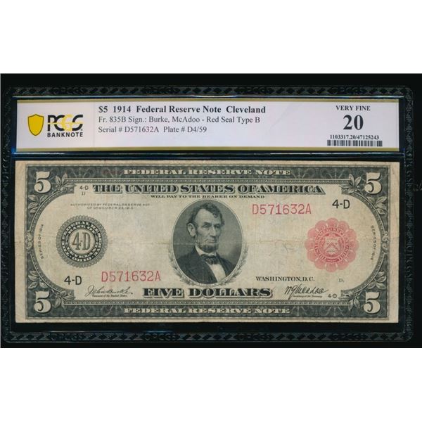 1914 $5 Red Seal Cleveland FRN PCGS 20