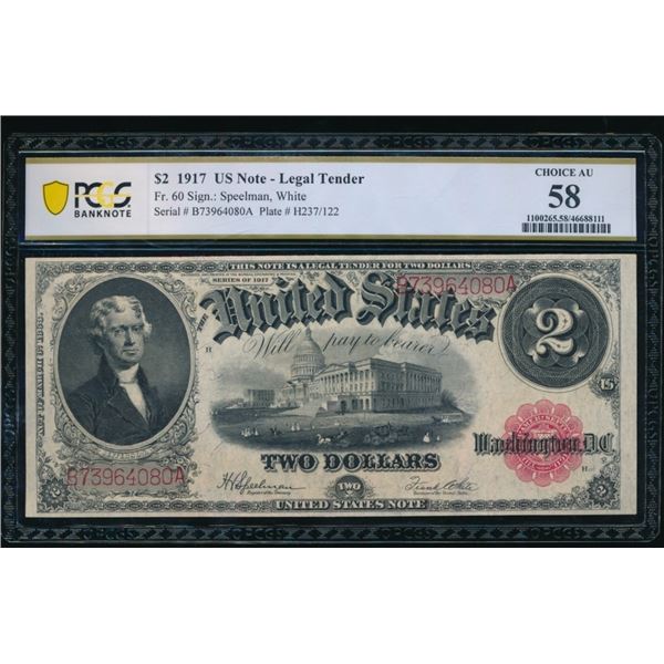 1917 $2 Legal Tender Note PCGS 58