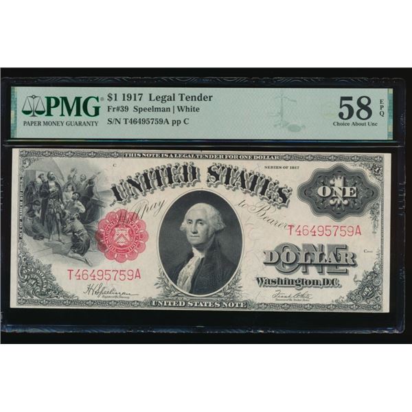 1917 $1 Legal Tender Note PMG 58EPQ