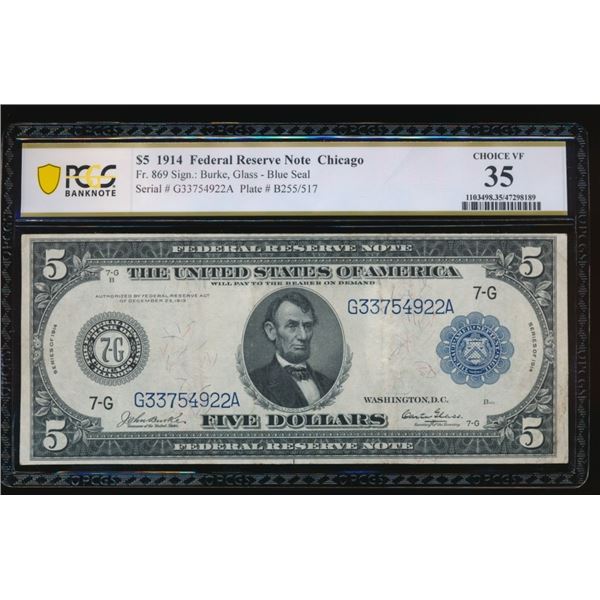 1914 $5 Chicago FRN PCGS 35