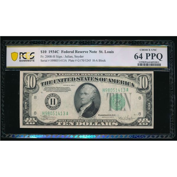 1934C $10 St Louis FRN PCGS 64PPQ