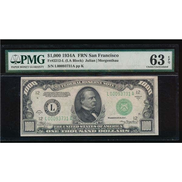 1934A $1000 San Francisco FRN PMG 63EPQ