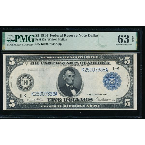 1914 $5 Dallas FRN PMG 63EPQ
