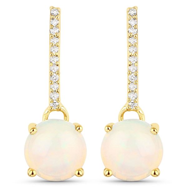 10KT Yellow Gold 1.06ctw Ethiopian Opal and White Diamond Earrings