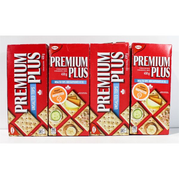 PREMIUM PLUS CRACKERS UNSALTED TOPS 4X450G BOX