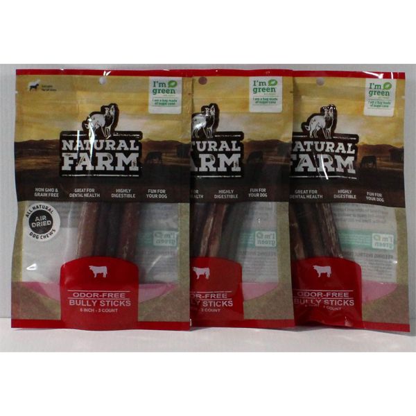 3 PK NATURAL FARM DOG BULLY STICKS 