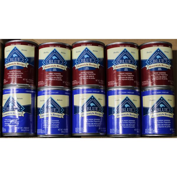 10 X 354 G BLUE BUFFALO WET DOG FOOD 5 BEEF/5 CHICKEN