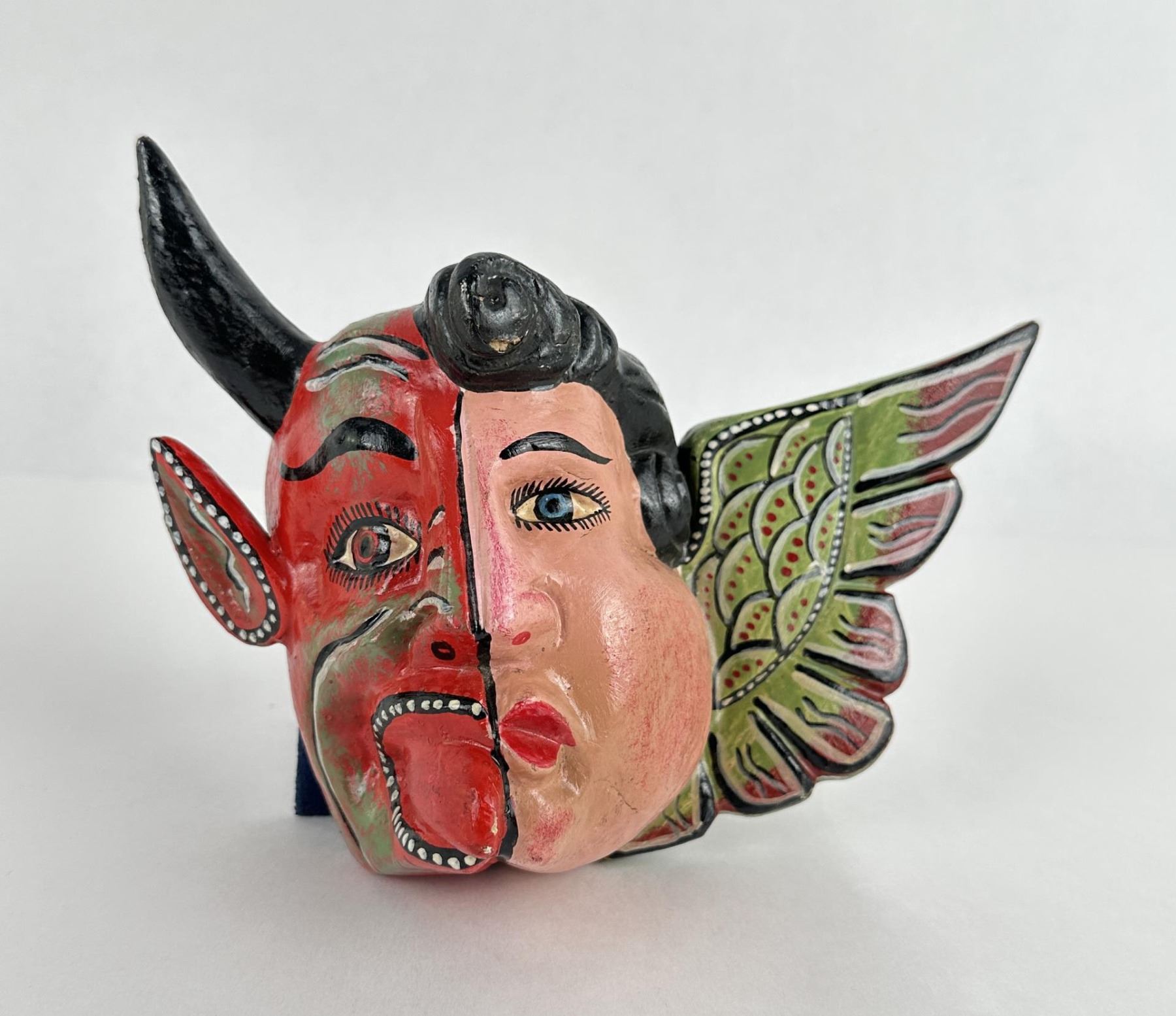 Antique Mexican Folk Art Angel Devil Mask