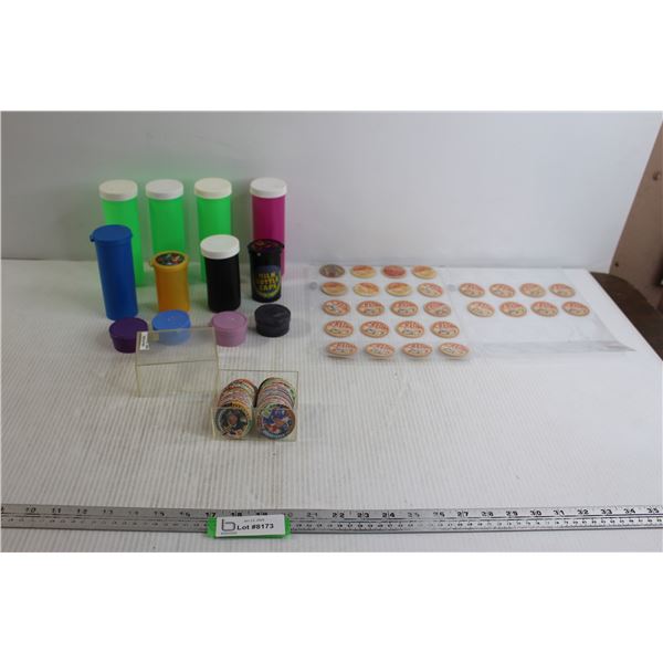 (28) Assorted Milk Bottle Caps, (60) NHL Player Pogs from 1994, (12) Collectors Milk Bottle Caps Sto