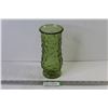 Image 1 : Vintage 60's Crinkle Pattern Green Glass Vase - E. O. Brody Co.