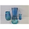 Image 6 : (3) Blue Glass Vases - Glass Dish/Ashtray