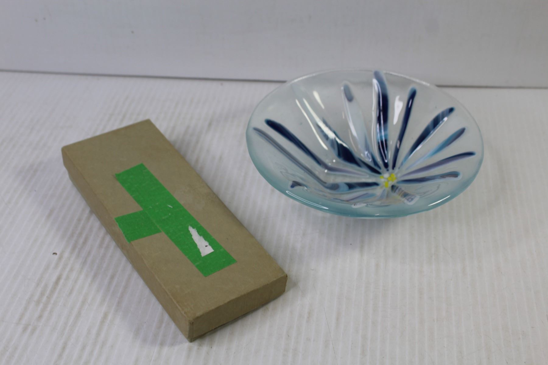 Art Glass Flower Dish - Playboy Garter Belt in Box - Bodnarus Auctioneering Art Glass Flower Dish - Playboy Garter Belt in Box - Bodnarus Auctioneering
