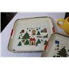 Image 3 : (2) Metal Pet Food Dish Holders, (2) Christmas Metal Serving Trays, Tealight "Oven", Creamer, (2) Ca