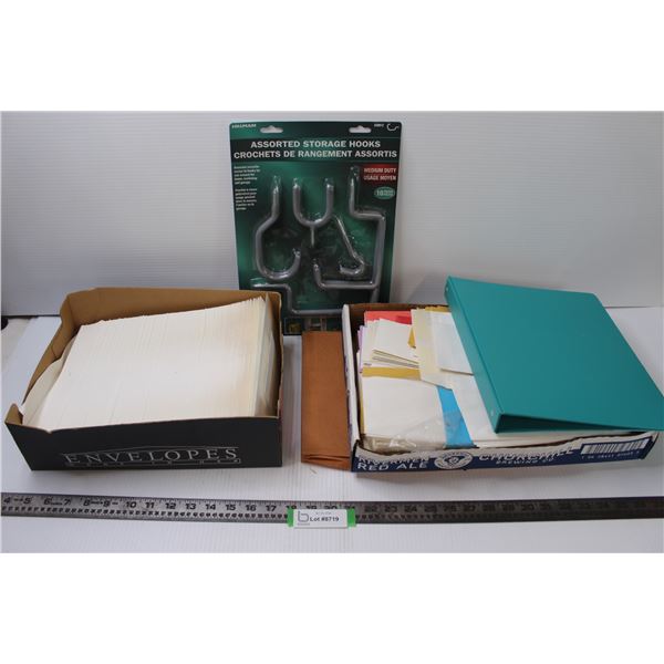 Storage Hooks, Envelopes, Binder, etc.