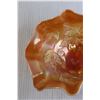 Image 2 : Dugan Cherries Peach Oval Carnival Glass Footed Bowl