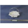 Image 1 : Fenton - Ruffled Milk Glass Basket w/ Clear Handle
