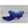 Image 2 : (2) Blue Cut Glass Dishes - Finger Dish - Glass Boot