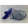 Image 6 : (2) Blue Cut Glass Dishes - Finger Dish - Glass Boot