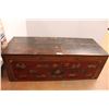 Image 1 : * Large Vintage Oriental-Themed Wooden Storage Trunk - 24" x 63" x 22" High