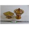 Image 1 : (2) Carnival Glass Candy Dishes - Harvest Grapes Marigold Carnival Glass Dish w/ Lid and Carnival Gl